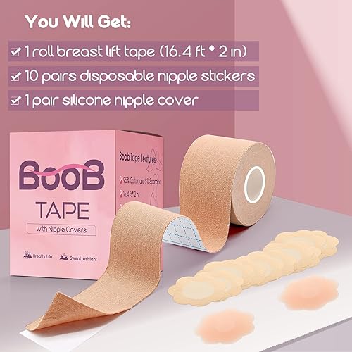 thumbnail image 2 of Body Tape Breast Lift Tape For Large Breasts(2 Packs), Kinesiology Recovery Tapes Breathable Breast Tape 2 of 14