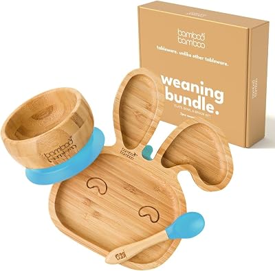 bamboo bamboo Bunny Plate & Bowl Baby Weaning Set with Suction Blue