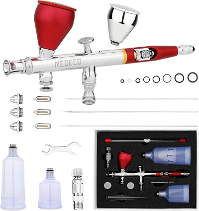 NEOECO SJ83 Airbrush Set 0.2/0.3/0.5mm Nozzles 1/3oz Cup Dual Action