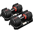 ALTLER Adjustable 55LB Dumbbell Set With Tray for Workout Strength Training Fitness, Weight Dial With Anti-Slip Handle and Weight Plate for Home Exercise