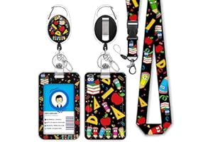GIANCOMICS Cute Teacher Lanyards for Id Badges and Keys, Retractable ID Badge Holder with Detachable Lanyard, Fashionable Badge Reel Heavy Duty with Carabiner Clip, Nurse Teacher Office Gifts