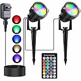 Smiful Outdoor Spotlights Colored with Timer, Yard Spot Lights 10W RGBW LED Landscape Lights Waterproof Timer Memory Stake for Outside Pathway House Porch, 2 Lights