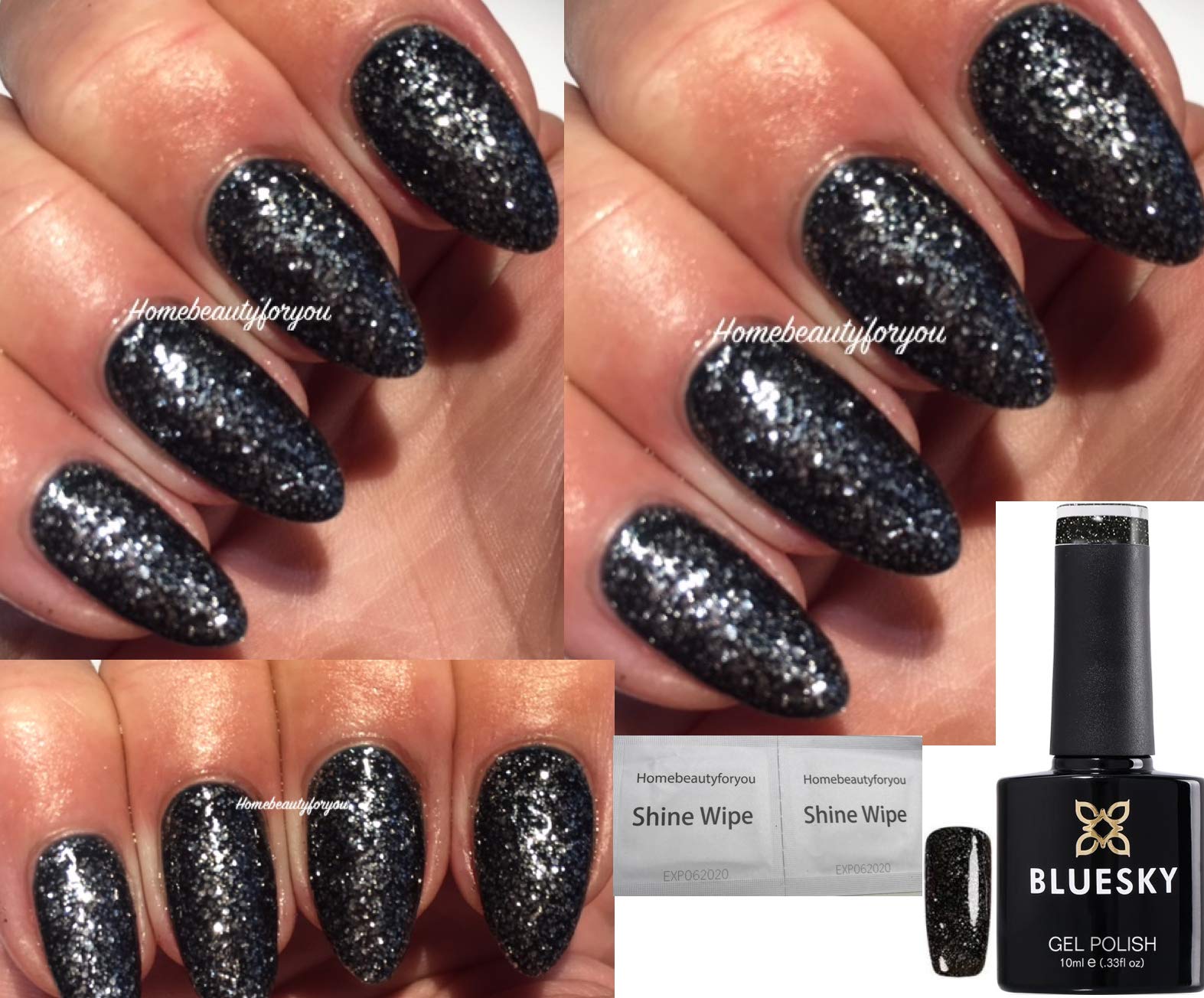Bluesky Black and Silver Glitter 80633 Starstruck Dark Diamonds Nail Gel Polish UV LED Soak Off 10ml
