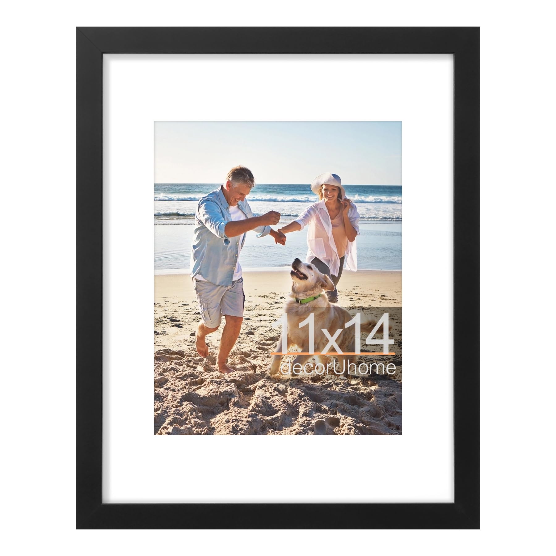 Photo 1 of decorUhome 11x14 Picture Frame, Display Photos 8x10 with Mat or 11x14 Unmatted, Engineered Wood Frame with Plexiglass for Wall and Tabletop Display, Black, Set of 1