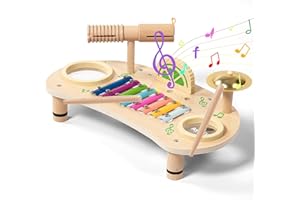 AyeKu Kids Drum Set, Baby Musical Instruments Toys for Toddlers, 6 in 1 Wooden Xylophone Toddler Drum Set Percussion Instruments Musical Toys