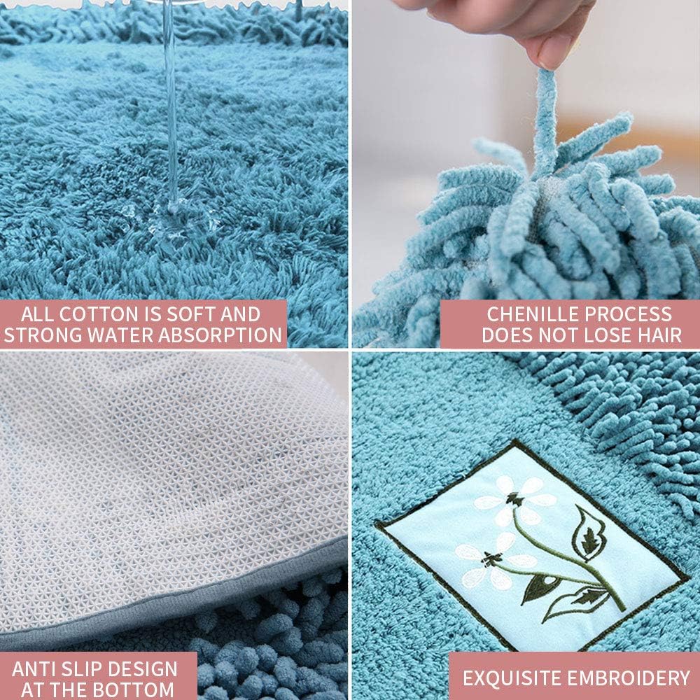 Non Slip Shaggy Chenille Bath Rug -Soft Microfibers Mat for Bathroom Rugs Water Absorbent of Plush Carpet, Machine Washable and Dryable for Tub Shower, 20 x 30 Inches Blue and Gray (2030, Blue): Kitchen & Dining