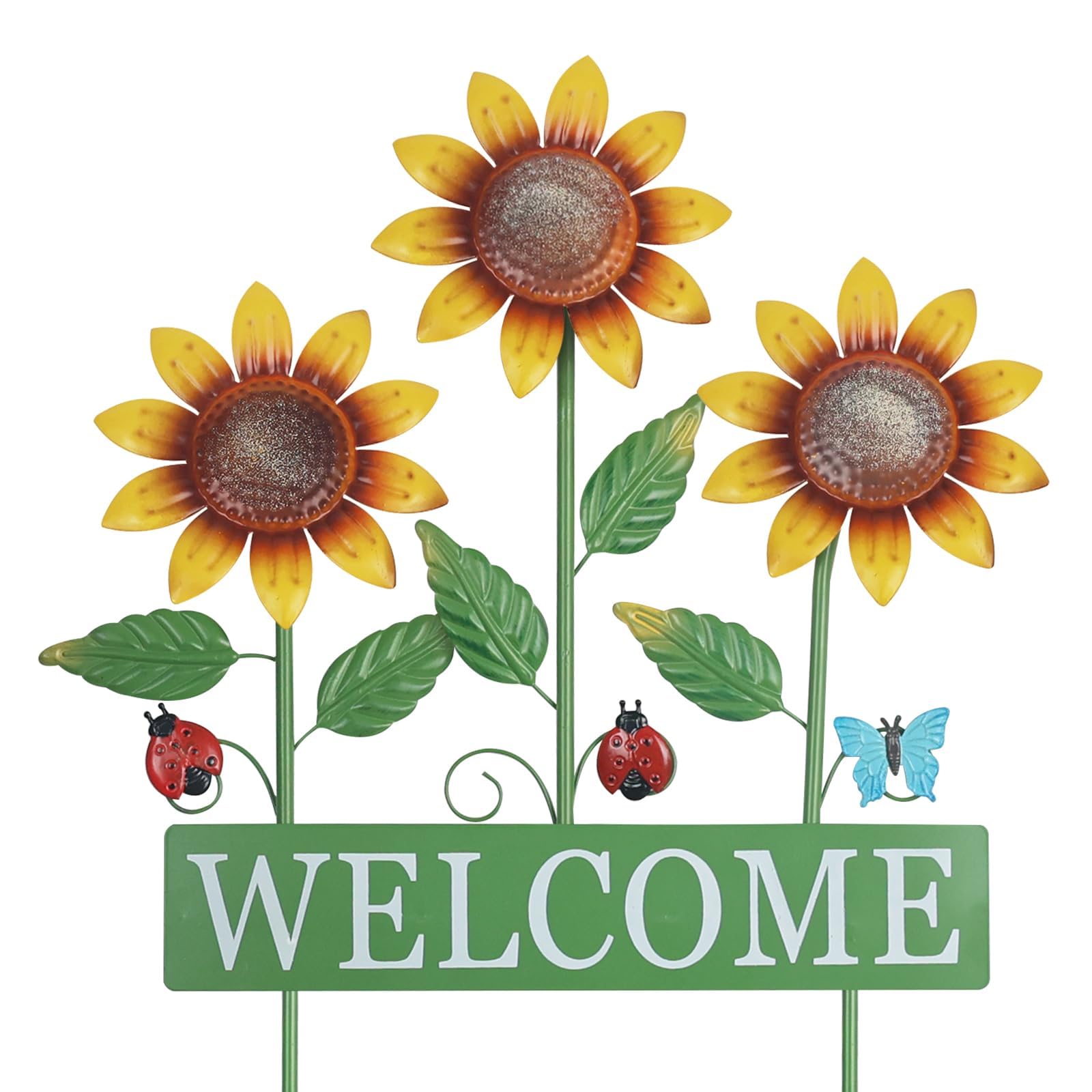 Photo 1 of hogardeck Garden Decor for Outside, Metal Sunflower Butterfly Decorative Garden Stakes for Spring Decor, Yard Art Welcome Sign for Outdoor Lawn Porch Pathway Backyard Patio Decorations