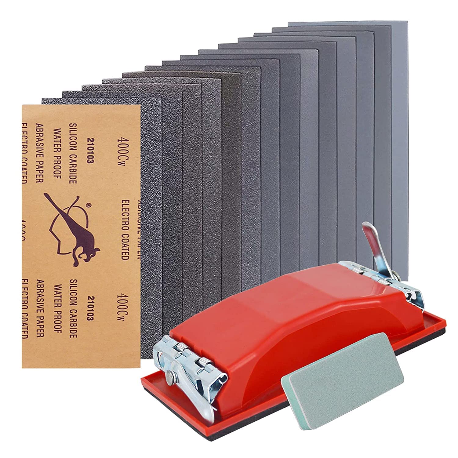 Photo 1 of VRKET Wet & Dry Sandpaper Set, 42 Sheets of 120 to 3000 grit Sandpaper with Sanding Block Sander,for Wood Furniture Finishing Metal Automotive Sanding Polish
