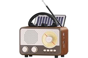 CAULIKINE Radio Portable AM FM SW Bluetooth Speaker Vintage Radios with Phone Stand TF Card/AUX/USB Small Retro Radio Battery Powered&Solar for Outdoor Old Vintage Decor Birthday Gifts for Women,Men,Dad
