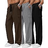 Neer 3 Pack Men's Baggy Cargo Sweatpants Open Bottom Joggers Straight Wide Leg Drawstring Lounge Pants with Pockets S to 3XL