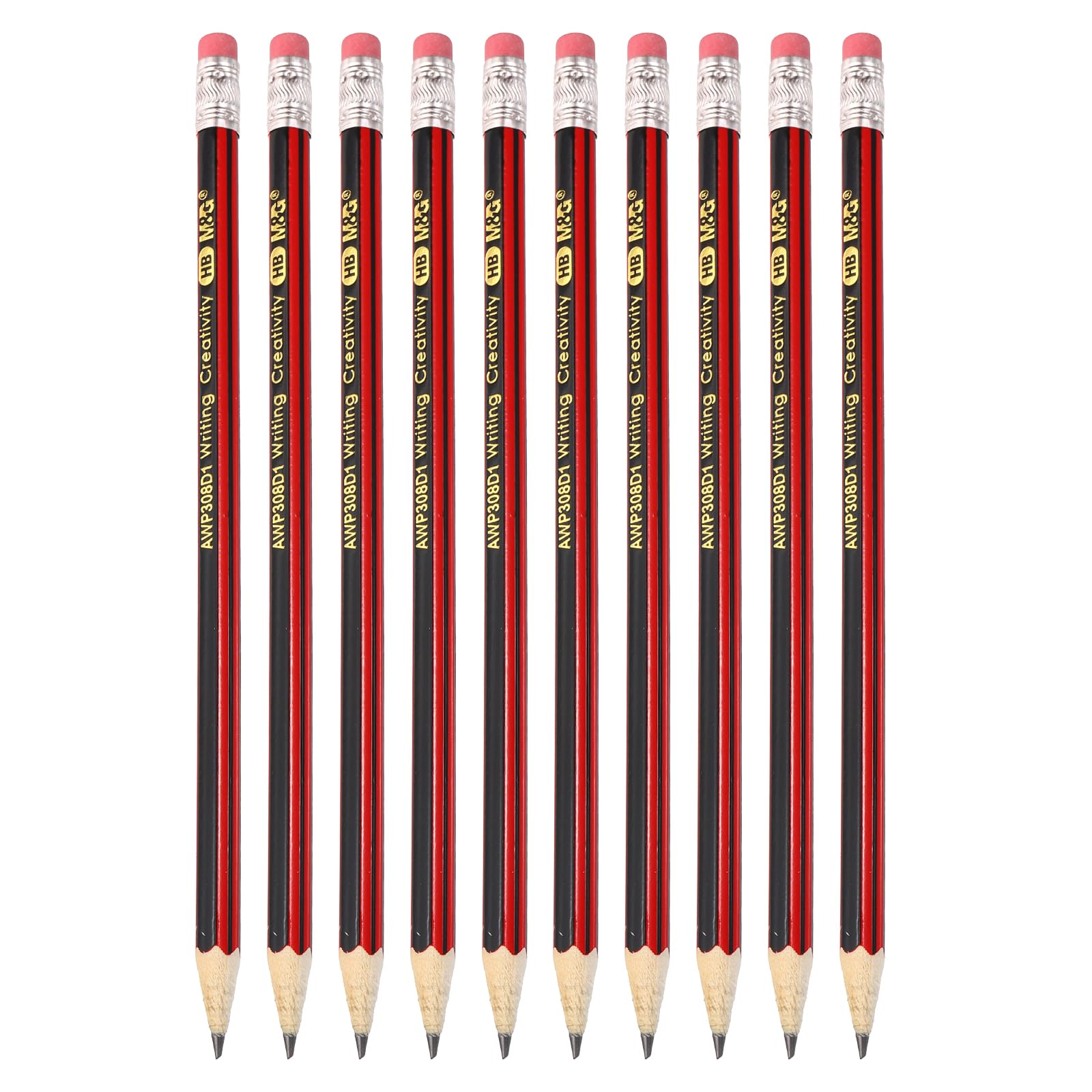 M&G Wooden Hexagonal Pencils, 10 Pcs HB Pencils Graphite Round Pencils with Eraser for Classroom Teacher Office Supplies, Red Black