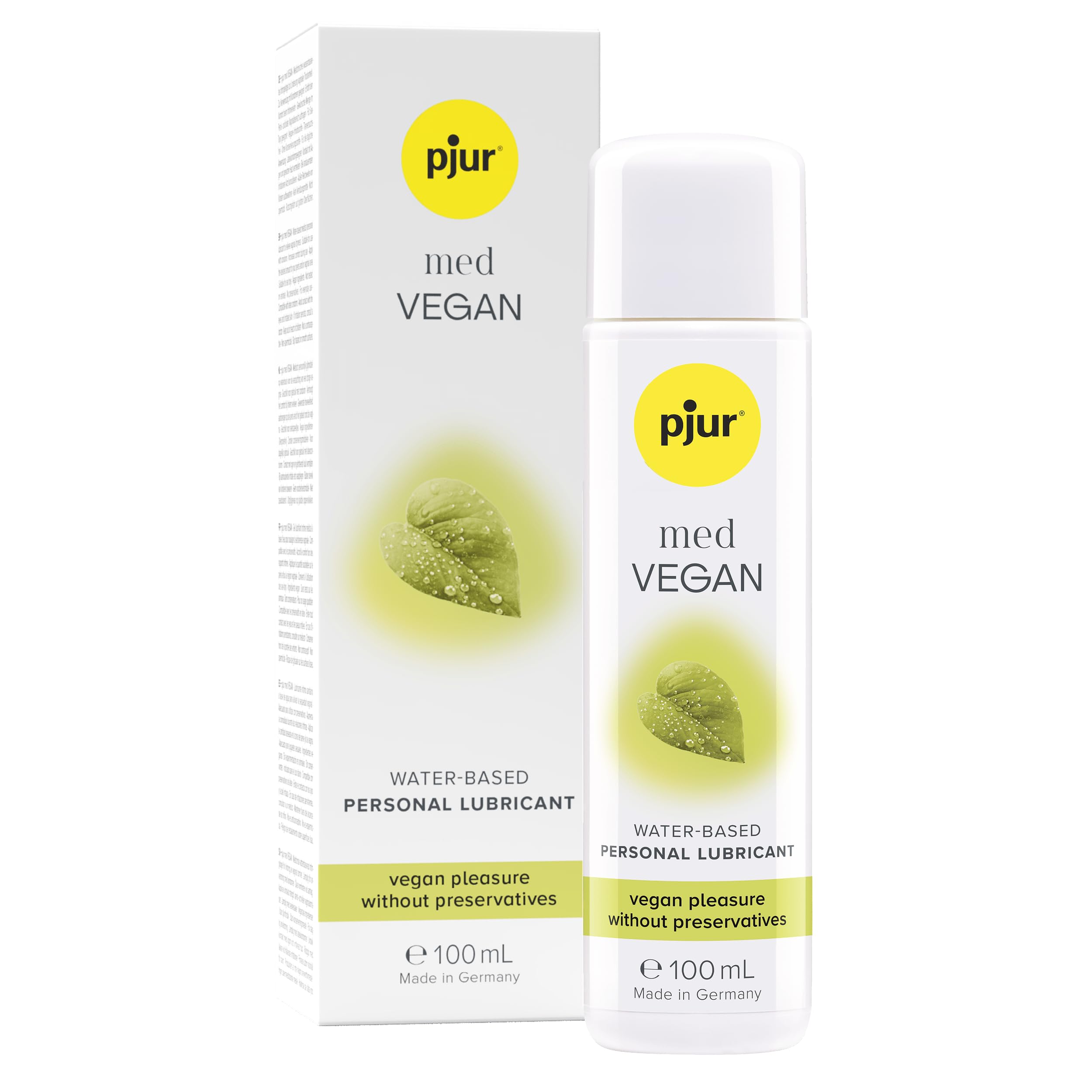 pjur med Vegan (100ml) - Water-Based Lubricant - pH Balanced & no Animal Testing - for mucous membranes in The Intimate Area