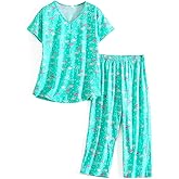 SISKIN Womens Pajama Sets - Capri Pajamas for Women Set Plus Size Sleepwear Tops with Capri Pants Summer Pjs Sets