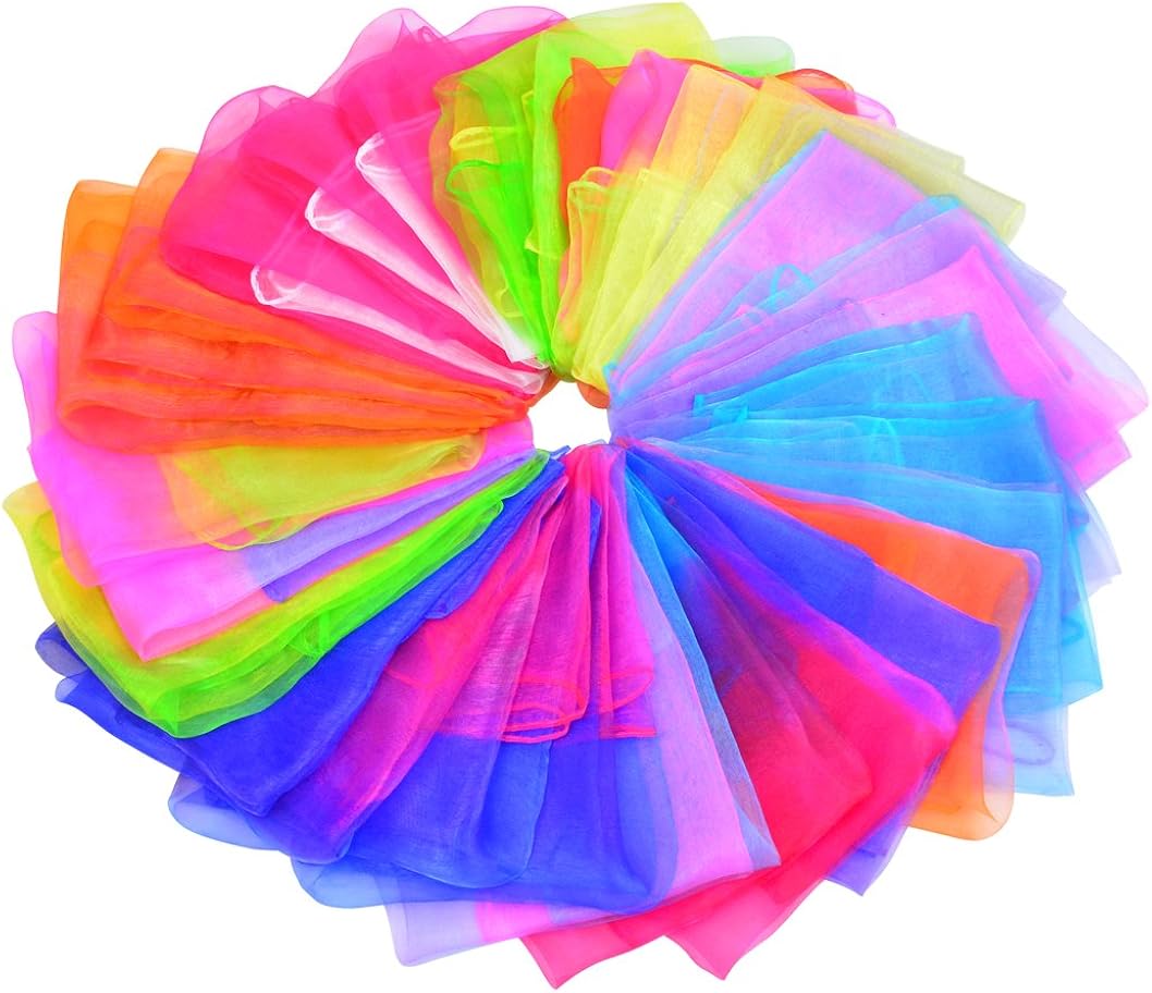 Wobe 30pcs Dance Scarves Square Juggling Scarf Magic Scarves, Magic Tricks Performance Props Accessories Movement Scarves Rhythm Band Scarf 24 by 24 Inches Random Graduated Colors Handkerchief: Clothing