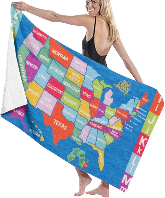 USA Map Beach Towels Microfiber Fast Dry Lightweight Towels for Swimming Surfing