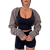 Zwurew Women's Bolero Shrug Long Sleeve Cropped Sweatshirt with Thumb Hole Workout Shrugs Open Front Y2K Tops 2026