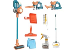 BAYMI Kids Vacuum That Really Works 9Pcs Aged 3+ Kid Cleaning Set for Toddlers Toy Cleaner Kids Broom and Dustpan Set Scrub Brushes Baby Boy Girl Gifts ( 950Blue)