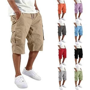 Tatumaie Mens Cargo Shorts Casual Elastic Waist Tactical Work Shorts | Cargo Shorts for Men Loose Fit Hiking Twill Short Draw