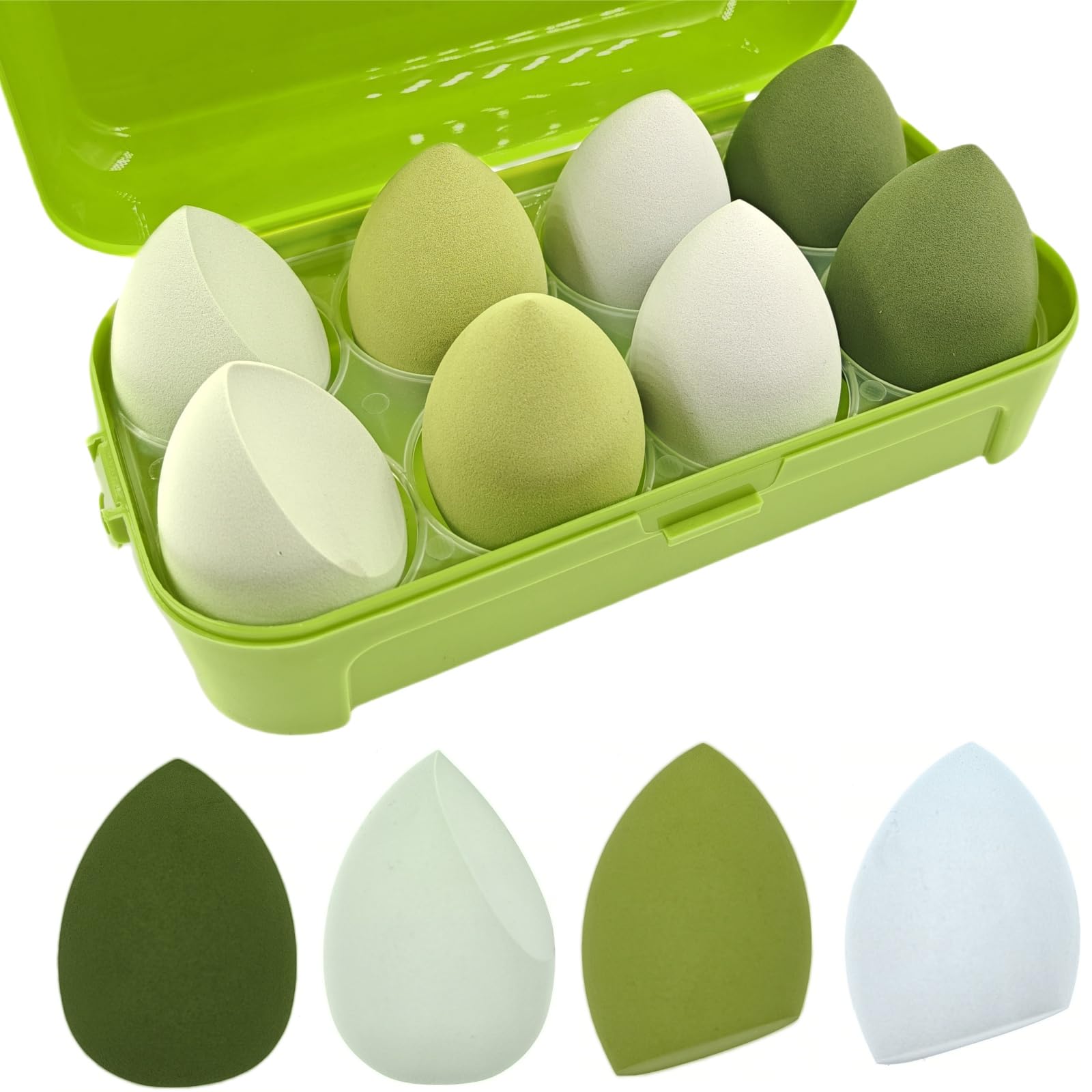 ZHIYE Makeup Sponge, 8 PCS Latex Free Beauty Makeup Blending Sponges Blender Foundation Sponge Concealer Sponges for Liquid, Creams, Powders, Green Style