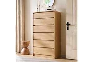 Aitjunz Modern 7 Drawers Dresser for Bedroom, 55" Tall Dressers & Chest of Drawers w/Curved Profile Design, Wood Mid Century Vertical Storage Dressers Organizer for Bedroom, Living Room, Natural Oak