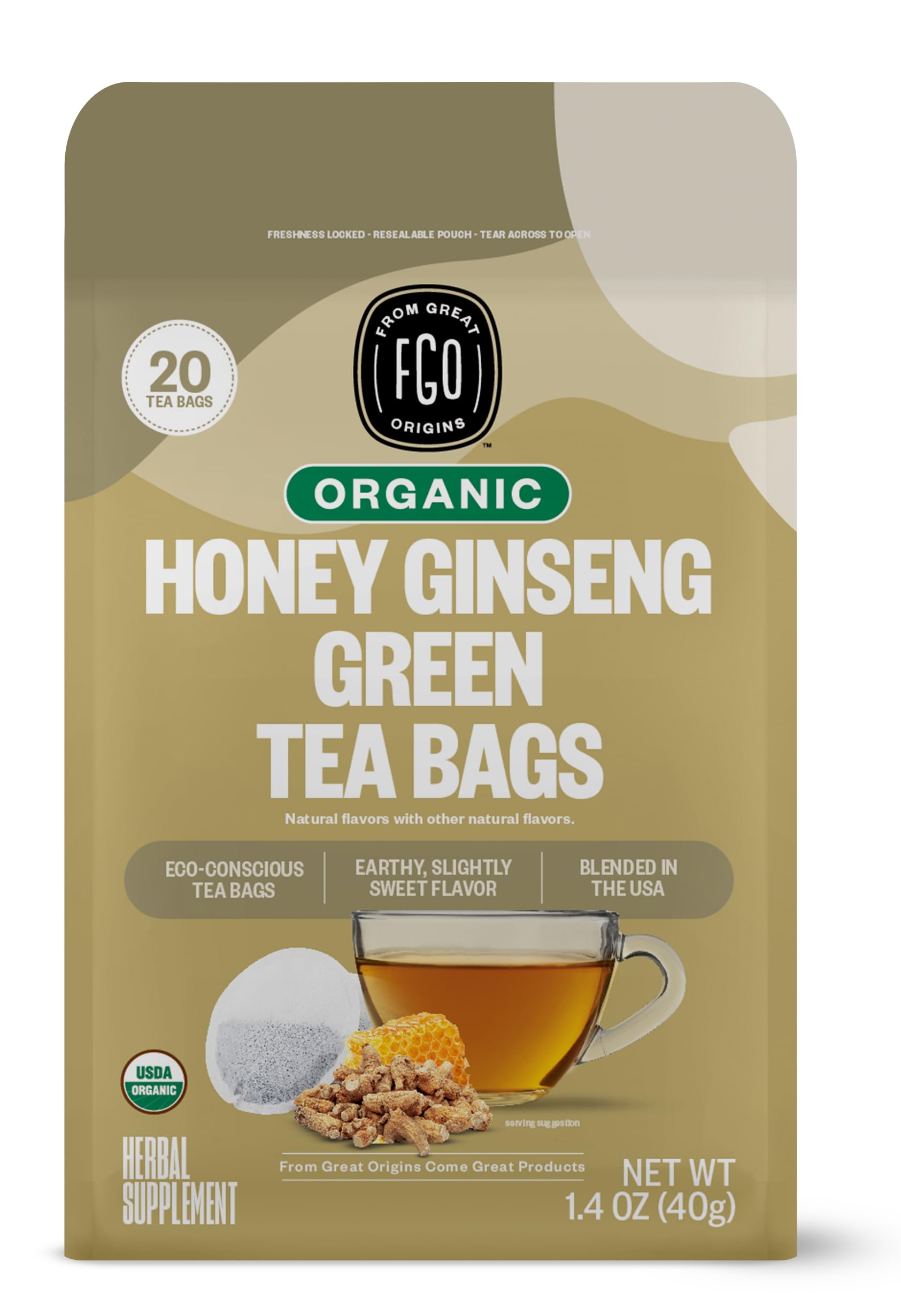 FGO Organic Honey Ginseng Green Tea, Eco-Conscious