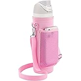 Linkidea Water Bottle Carrier with 2 Strap Compatible with Owala FreeSip 24oz, Waterbottle Sling Bag Holder, Shoulder Strap with Mesh Phone Pocket (Pink)