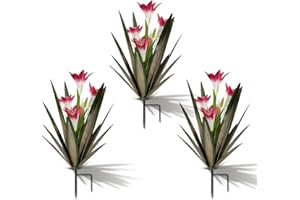 Homight Metal Agave Plant Outdoor Decoration Outdoor Garden Decoration Lily Mexican Yard Art Plant Garden Agave Lily Decorative Garden Gift… (3 Big Red Lilies)