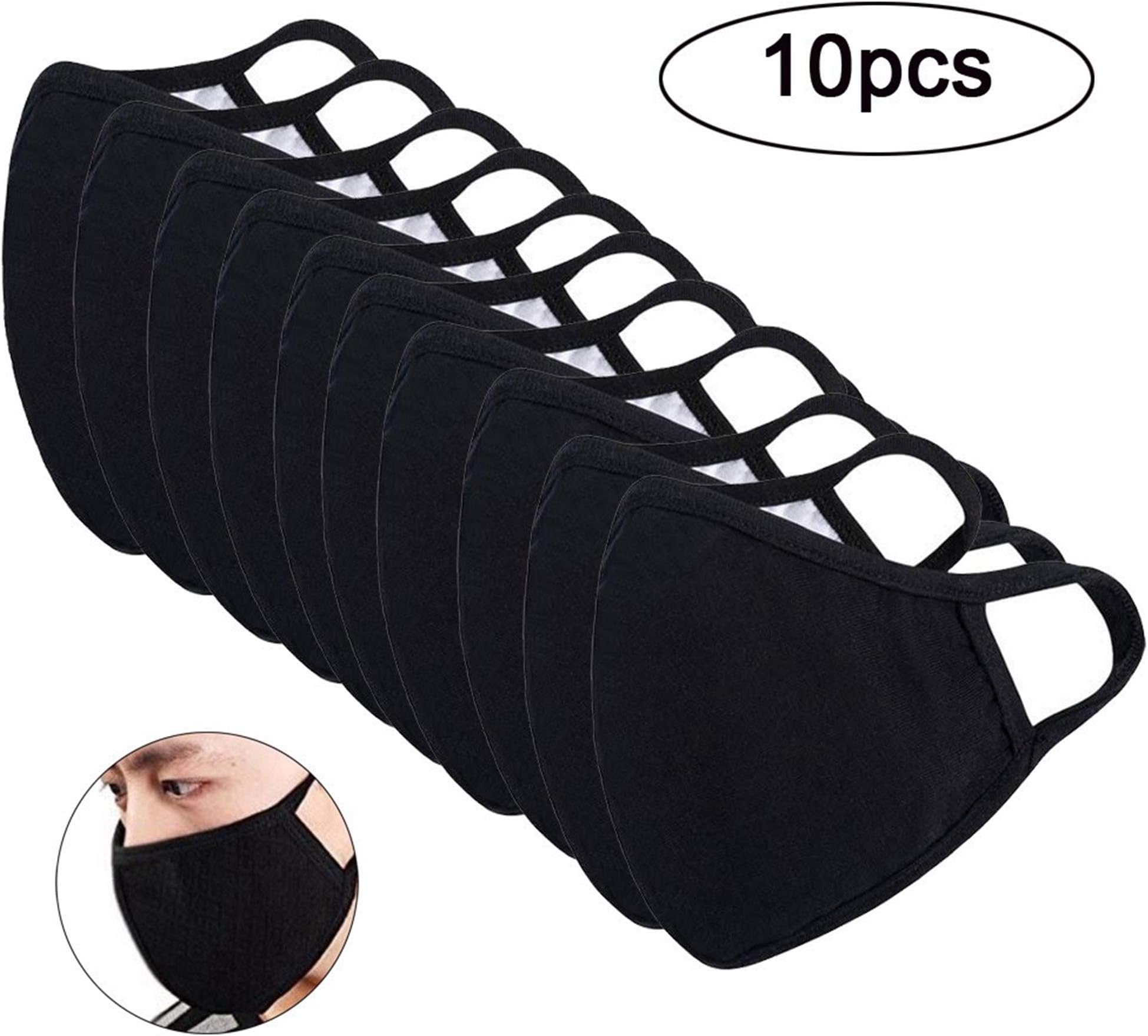 10 Pcs Anti-dust Cotton Face Mouth Cover Washable Fashion Reusable Black Face Cover for Adult Teen Cycling Camping Travel Protection