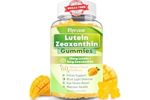 FLYROCER Sugar Free Lutein Gummies 25mg, Lutein and Zeaxanthin Supplements for Eye Health, 13-in-1 Eye Care Formula with Omega-3 Bilberry Saffron & Vitamins-Vision Health, Eye Strain, Dry Eyes, Vegan 60 Count