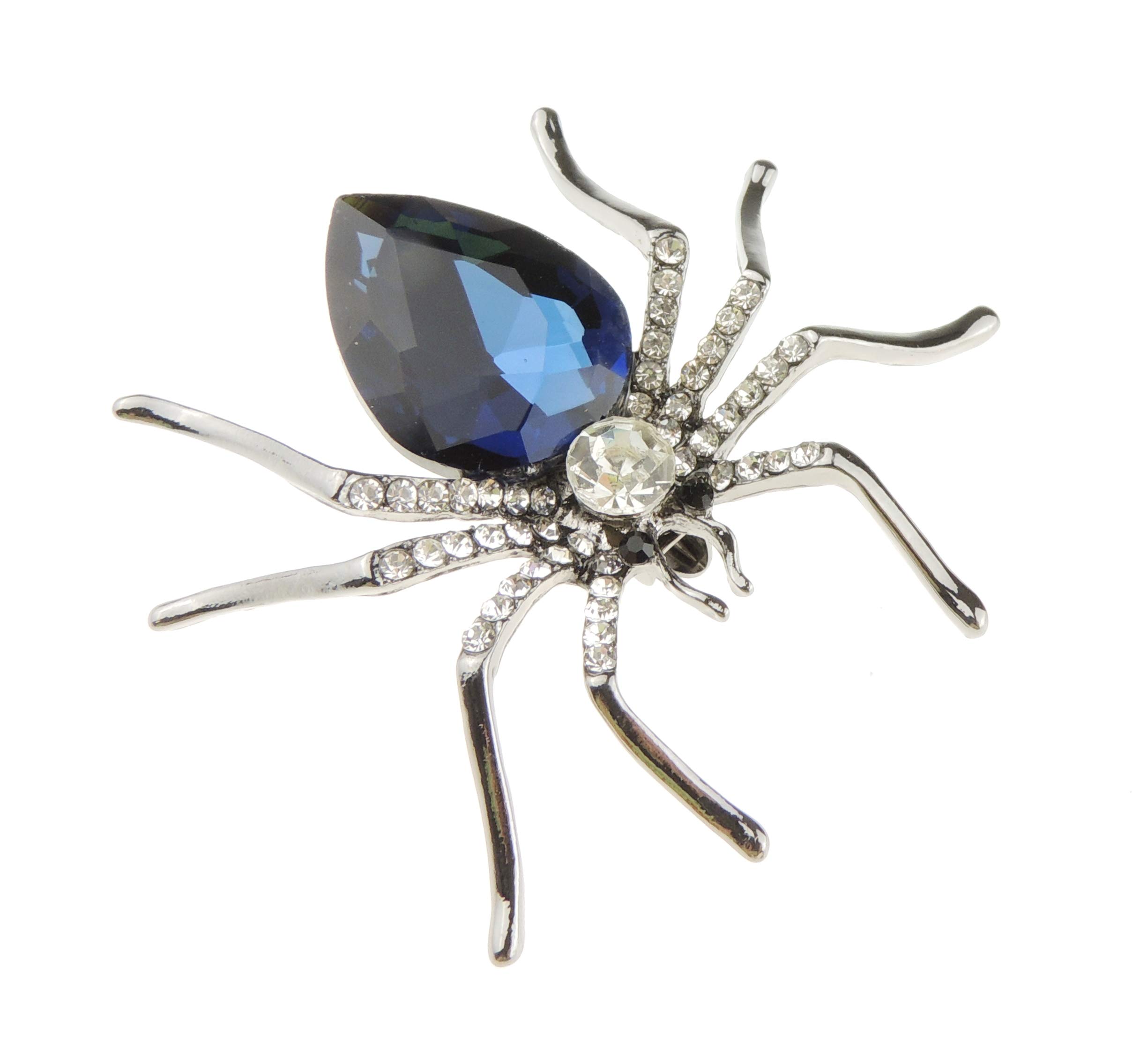 Sparkly Womens Christmas Party Birthday Gift Saree Scarf Diamante Rhinestone Crystal Fancy Dress Bling Brooch Badge Breastpin Corsage Pin Halloween Animal Insect Spider Boxed (Navy Grey Tone)