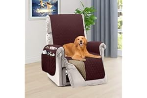 HONEST OUTFITTERS Reversible Recliner Slipcover, Water Resistant Cover with Side Pockets,Washable Recliner Protector Cover with Elastic Straps for Pets Kids Children Dog(23In,Chocolate&Beige)