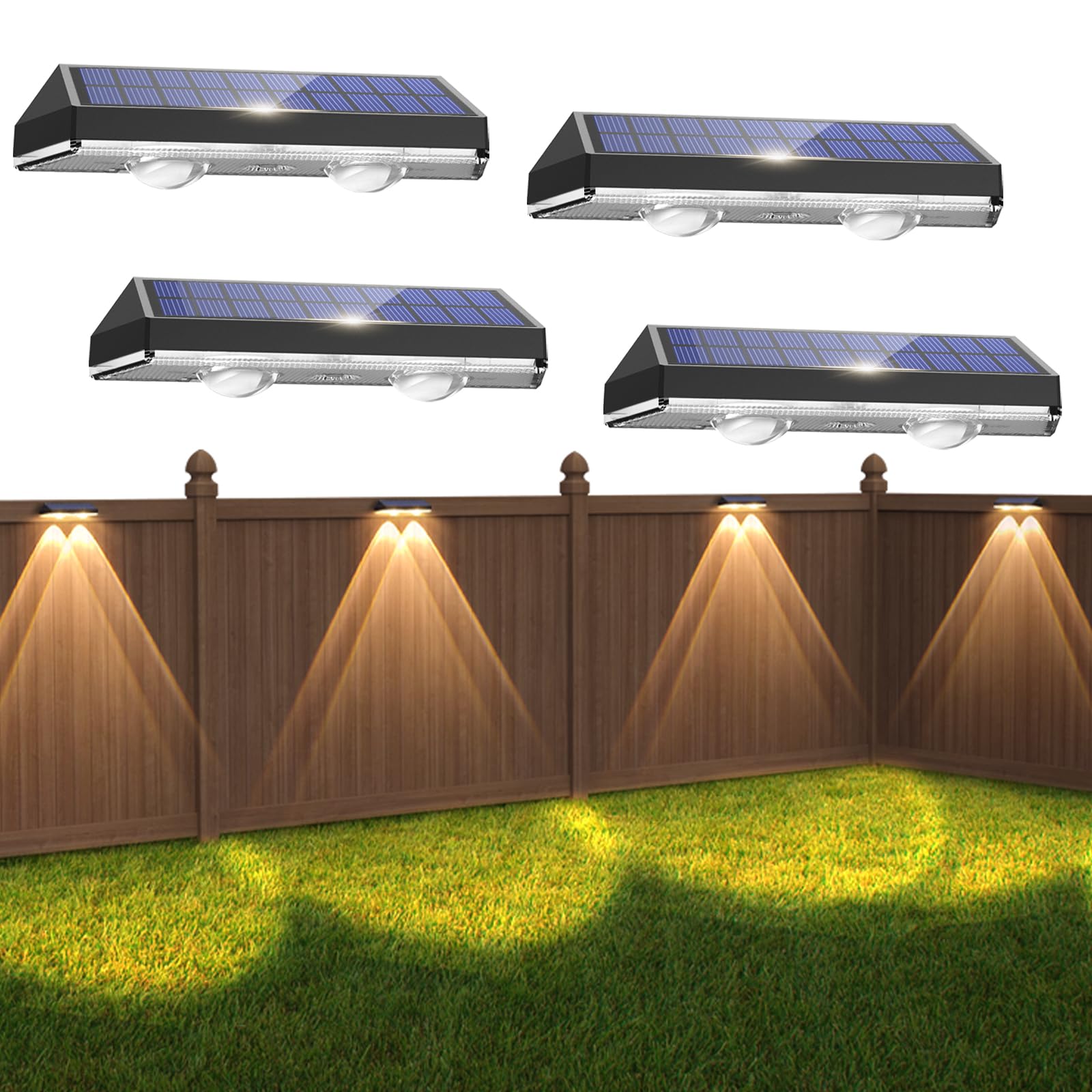 Auting Solar Fence Lights Outdoor, 3 Mode, IP65 Waterproof Fence Solar Lights Outdoor, Solar Wall Lights for Outside, Backyard Railing Step Patio Deck Fence Stair Railings (4 pcs)