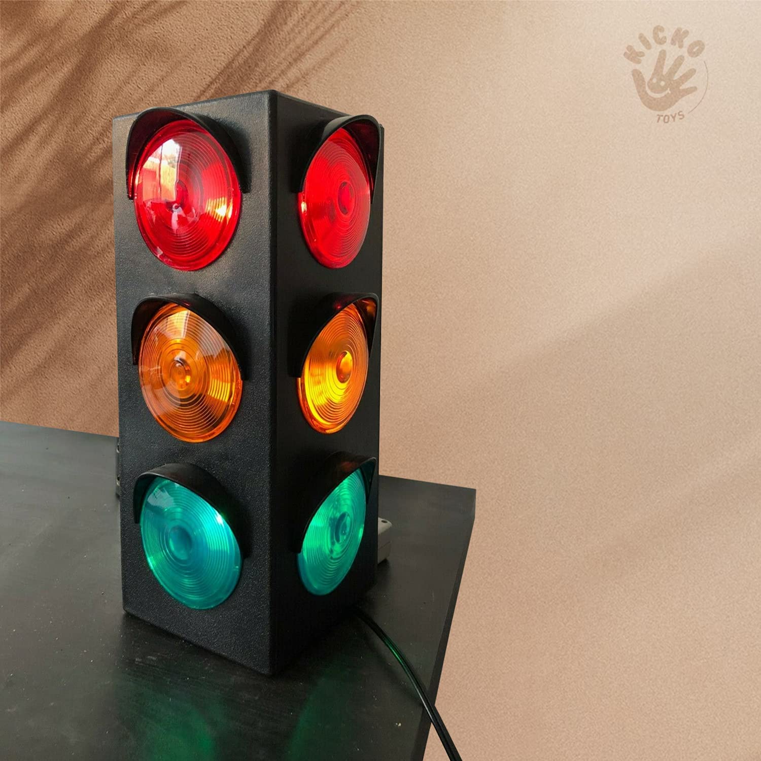 Kicko Traffic Light Prop, 12.25 inch - Simulates Traffic Stop Light - Novelty Traffic Light Lamp - Plug-in Blinking Bedside Lamp - Race Decorations Traffic Signs - Red Light Green Light Game for Kids