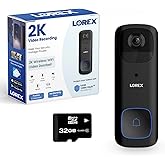 Lorex 2K Battery-Operated Wi-Fi Smart Video Doorbell | Black | Nightlight | Color Night Vision | Motion Detection | Includes 