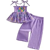 Kayotuas Toddler Girl Carnival Smocked Outfit Strap Tank Top Dress Pants Kid Girls Festival Party Clothes Fat Tuesday Outfits
