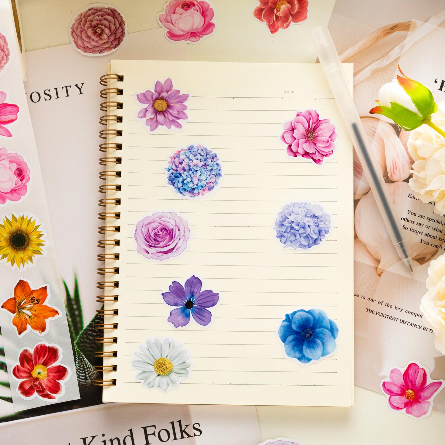 1200Pcs Flower Stickers, Flower Stickers Roll for Kids, Flower Roll Sticker for Scrapbooks, Water Bottle, Present Boxes Decorations(16 Styles)