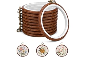 10pcs Embroidery Hoops Kit Mini Set - 10cm/4in Round Wooden Cross Stitch Hoops Ring Frame with Hanging Brass Ring, DIY Craft 