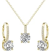 EVER FAITH Bridal Wedding Jewelry Set, 925 Sterling Silver Sparkly Round Cut White CZ Birthstone Hypoallergenic Engagement Necklace Earrings Set
