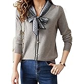 LAI MENG FIVE CATS Women's Vintage Tie Neck Sweater Knit Shirt Long Sleeve Tunic Pullover Blouse Tops