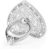 Cell Phone Finger Ring Stand with Sparkly Diamond, Nsiucion Heart Phone Ring Kickstand Holder [Washable] [Removable], 360°Rotation Zinc Alloy Ring Grip Stand for All Phones and Tablets (Silver)