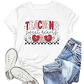 NEWKA Valentines Shirts for Women Funny Hearts T-Shirt Happy Valentine's Day Tee Tops