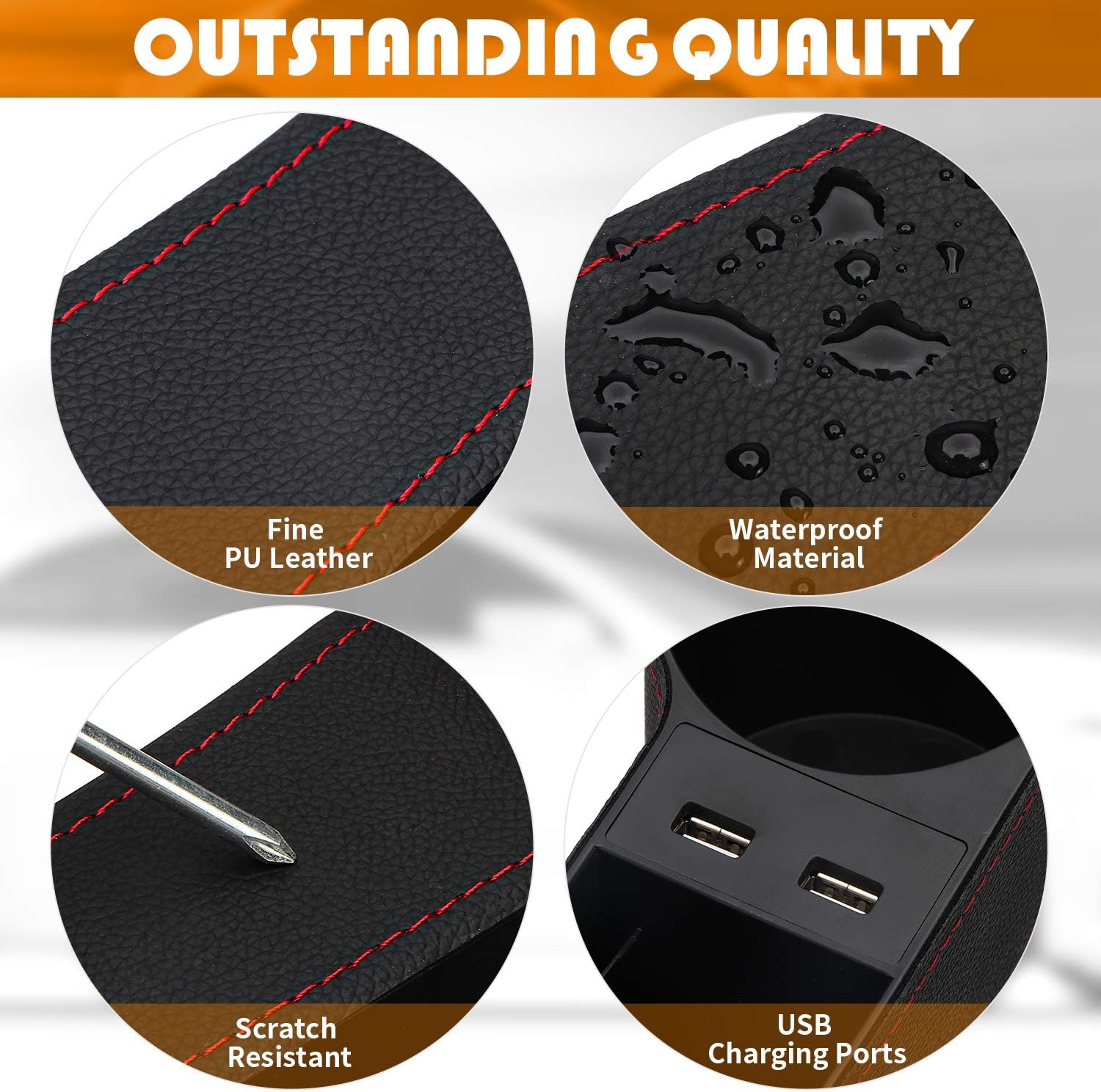 JESTOP Car Seat Gap Filler, 2 Packs Leather Car Front Seat Storage with Dual USB Charging, Auto Center Console Organizer for Cell Phone Wallet Coin Key (Black): Automotive