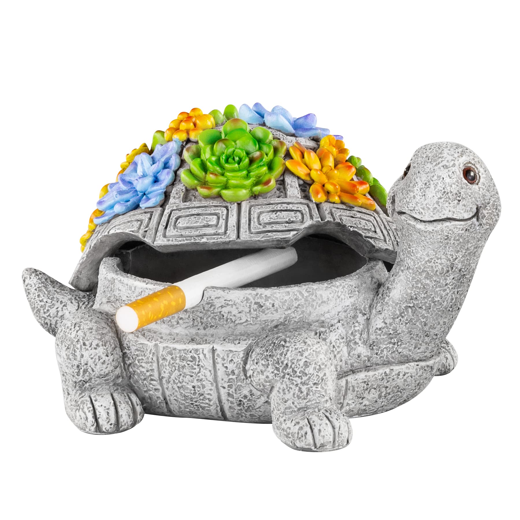 Grovind Outdoor Ashtray with Lid Smokeless Waterproof Ash Tray with Cute Turtle Decor, Indoor Ashtray for Cigarettes Home Office, Porch Patio Decorations