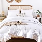 ROSGONIA White Queen Comforter Set, 3pcs(1 Boho White Comforter & 2 Pillowcases) All Season Soft Bedding Lightweight Bedspread Blanket Quilt