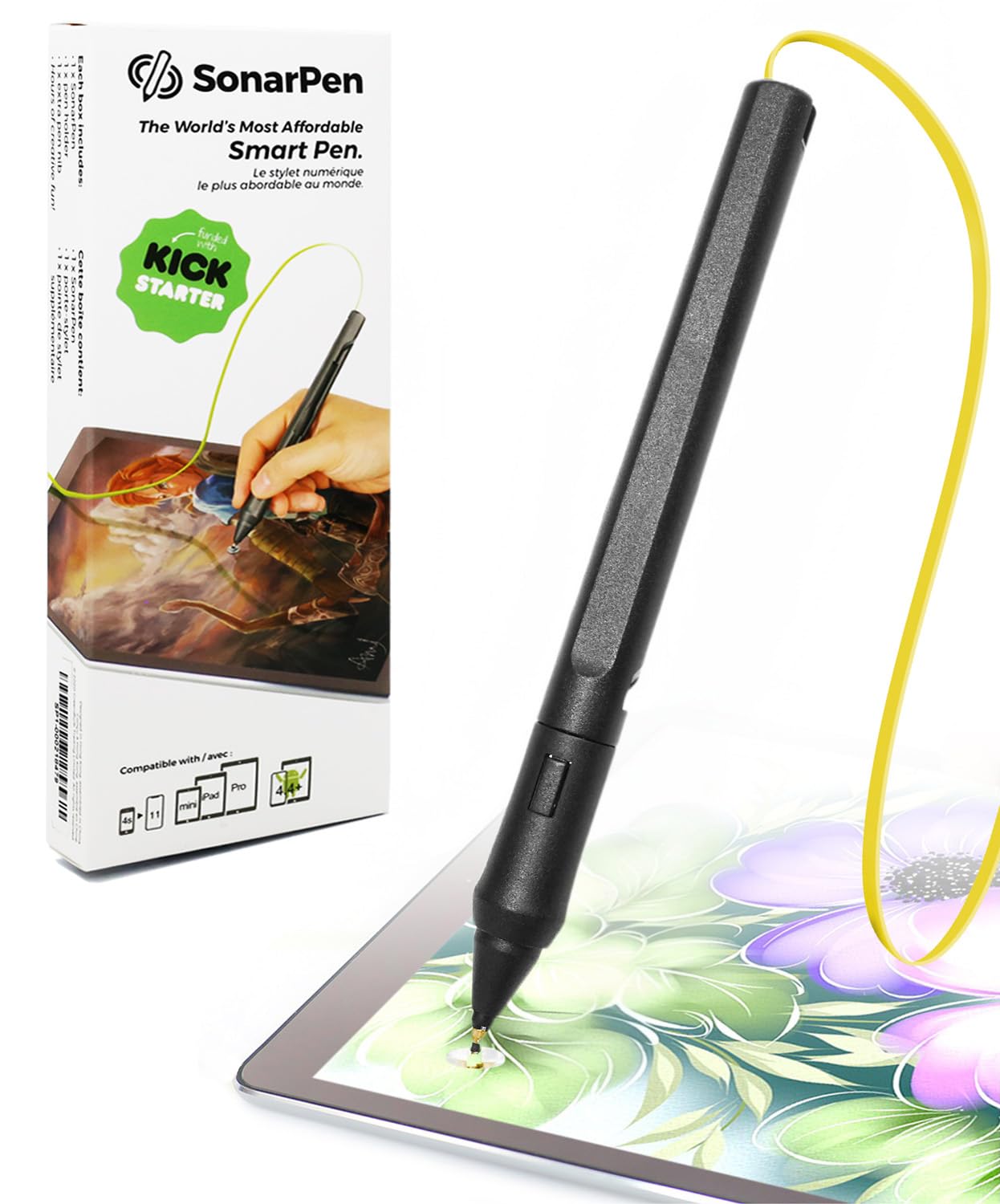 SonarPen - Pressure Sensitive Smart Stylus Pen with Palm Rejection and Shortcut Button. Battery-Less. Compatible with Apple iPad/Pro/Mini/iPhone/Android/Switch/Chromebook (Yellow)