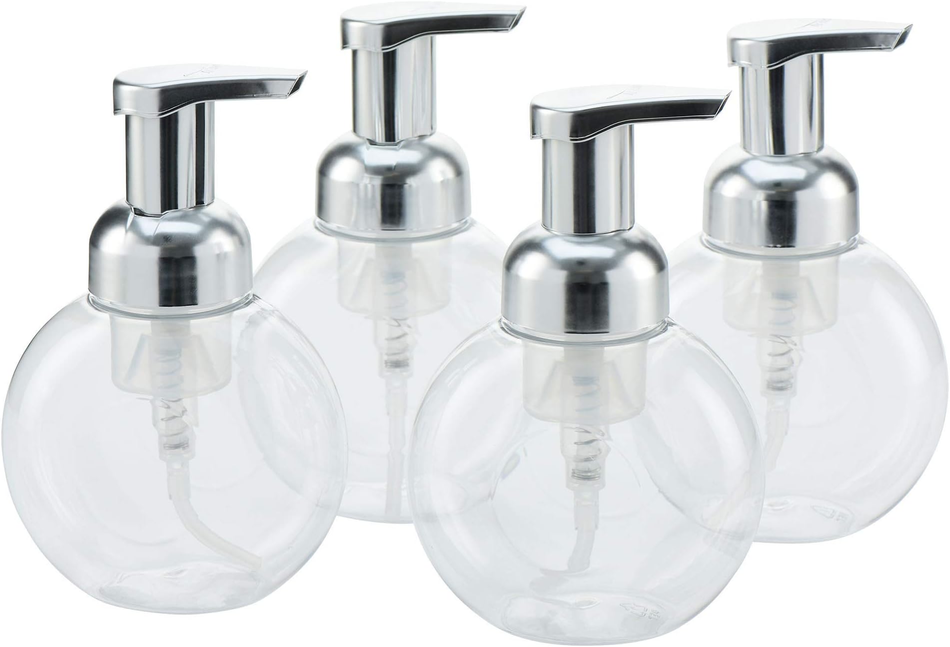 MHO Containers | Foaming Soap Dispenser with Matte Silver Pump, Locking Mechanism, Bpa/Paraben Free PET Plastic, 250Ml/8.5Fl Oz - Set of 4