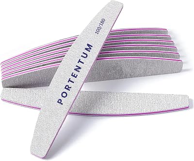 PORTENTUM 8 Pcs Nail Files 100/180 Grit Washable Emery Board Manicure Buffing