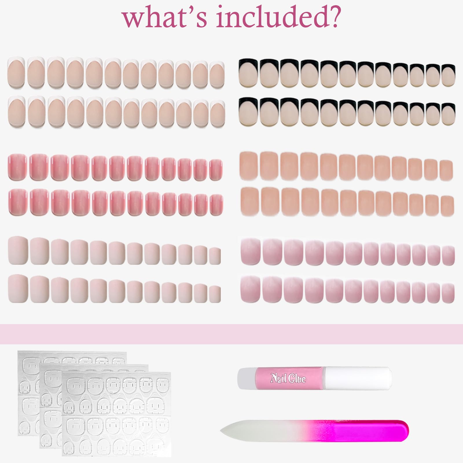 6 Packs (144 Pcs) French Tip Press On Nails - Jsiallye Milky White Short Square Press on Nails Nude Glazed, Gradient Glue On Nails in 12 Sizes - 24 Fake Nails Kit, Simple Stick On Nails for Women - Image 6