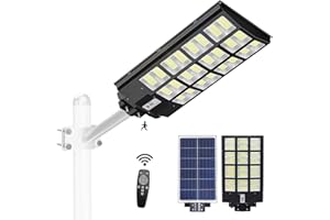 GANGGEND 1000W Solar Street Lights Outdoor, Motion Sensor Led Solar Outdoor Lights with Remote Control & Arm Pole, 7000K 100000LM IP66 Waterproof Dusk to Dawn Solar LED Lights Lamp for Garden Yard