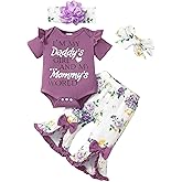 SUNNY PIGGY Newborn Baby Girl Clothes Infant Outfits Romper Floral Fall Outfit Bell Bottoms Pant Sets Hat Headband Flowerpant